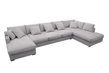 Rossita Lyx 6-personers højrevendt U-formet ekstra dyb sofa med divan og chaiselong i chenille - Trenza 03, Grå Chenille - Møbler - Sofaer - U Sofa