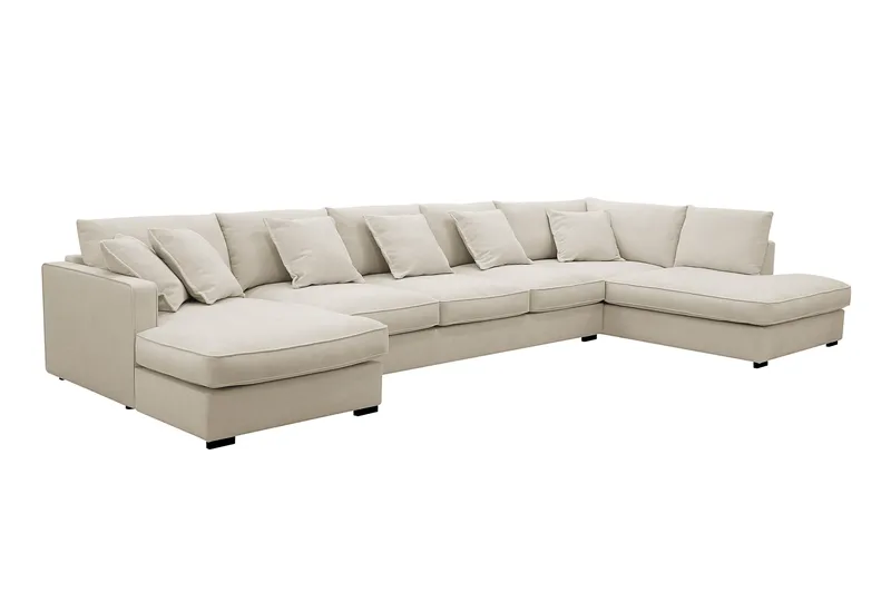 Rossita Lyx 6-personers Venstrevendt U-formet Ekstra dyb Sofa med Divan og Chaiselong i Stof - Beige - Møbler - Sofaer - U Sofa