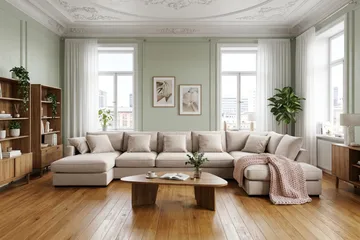Rossita Lyx 6-personers højrevendt U-formet ekstra dyb sofa med divan og chaiselong i velour - Beige - Møbler - Sofaer - U Sofa