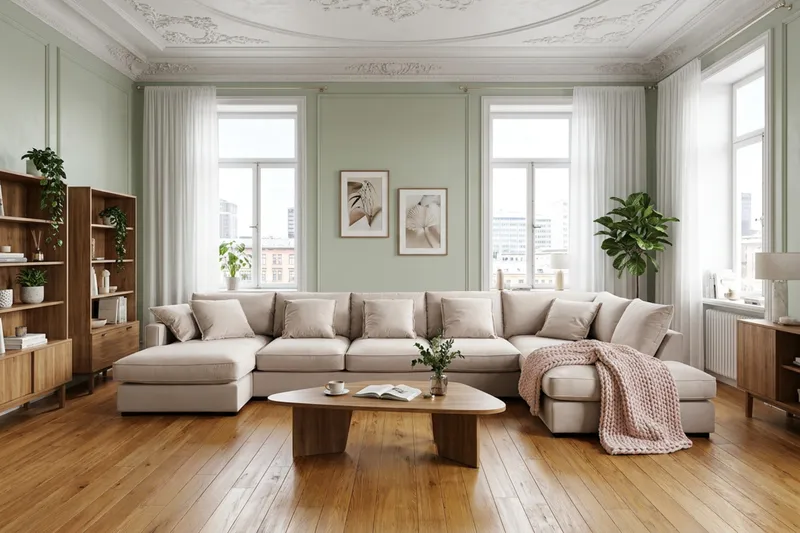Rossita Lyx 6-personers højrevendt U-formet ekstra dyb sofa med divan og chaiselong i velour - Beige - Møbler - Sofaer - U Sofa