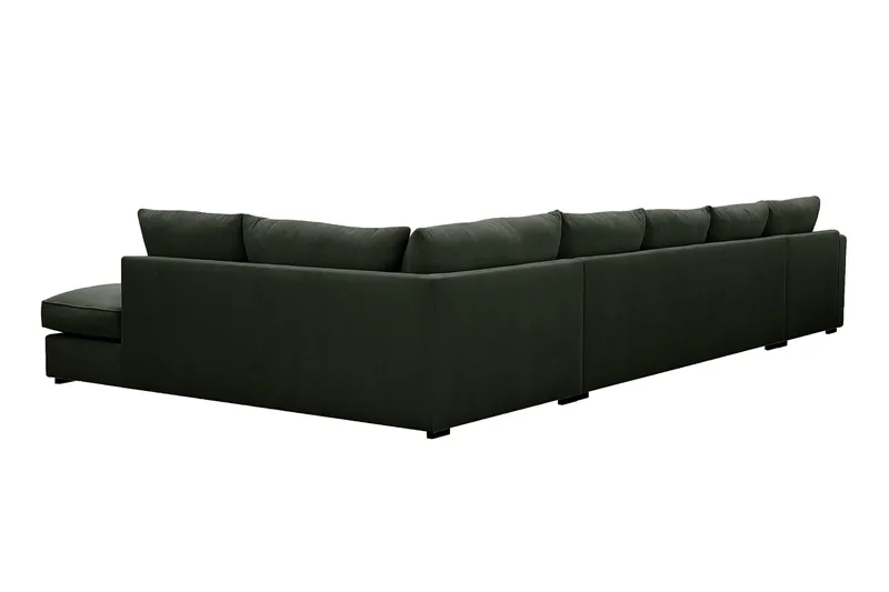 Rossita Lyx 6-personers venstrevendt U-formet ekstra dyb sofa med divan og chaiselong i fløjl - Mørkegrøn - Møbler - Sofaer - U Sofa
