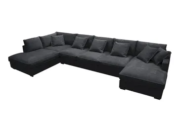 Rossita Lyx 6-personers venstrevendt U-formet ekstra dyb sofa med divan og chaiselong i chenille - Trenza 01, Sort Chenille - Møbler - Sofaer - U Sofa