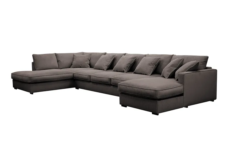 Rossita Lyx 6-personers Højrevendt U-formet Ekstra dyb Sofa med Divan og Chaiselong i Fløjl - Brun - Møbler - Sofaer - U Sofa