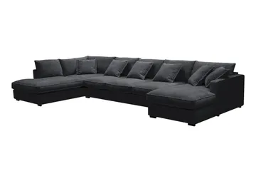 Rossita Lyx 6-personers venstrevendt U-formet ekstra dyb sofa med divan og chaiselong i chenille - Trenza 01, Sort Chenille - Møbler - Sofaer - U Sofa