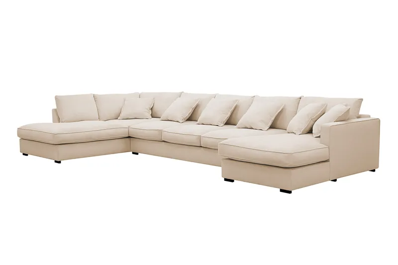 Rossita Lyx 6-personers højrevendt U-formet ekstra dyb sofa med divan og chaiselong i fløjl - Beige - Møbler - Sofaer - U Sofa