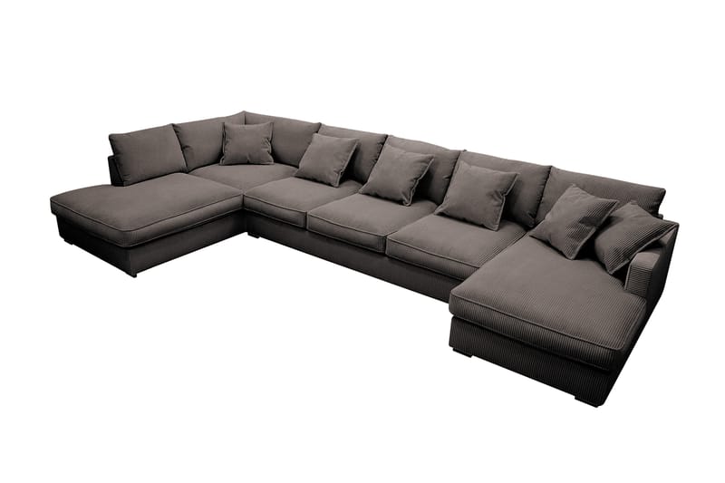 Rossita Lyx 6-personers Højrevendt U-formet Ekstra dyb Sofa med Divan og Chaiselong i Fløjl - Brun - Møbler - Sofaer - U Sofa