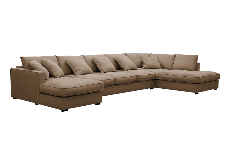 Rossita Lyx 6-personers venstrevendt U-formet ekstra dyb sofa med divan og chaiselong i fløjl - Lysebrun - Møbler - Sofaer - U Sofa