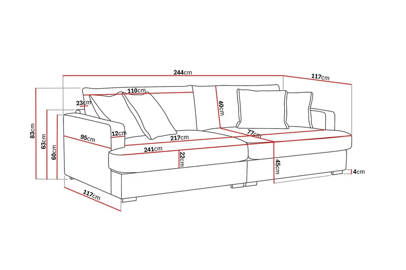 Rossita Lyx ekstra dyb 3-personers stofsofa - Mørkebrun - Møbler - Sofaer - 3 personers sofa