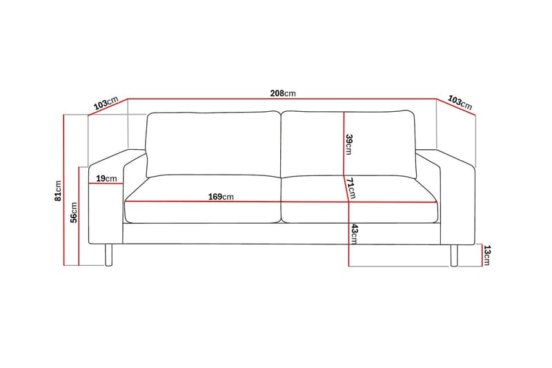 Scandi dyb 3-personers sofa i stof - Mørkebrun - Møbler - Sofaer - 3 personers sofa