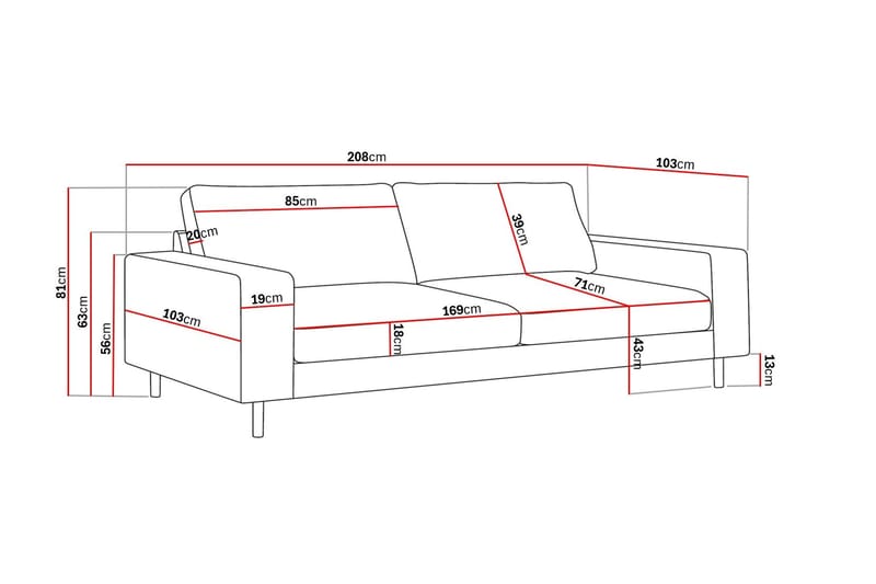 Scandi dyb 3-personers sofa i stof - Mørkebrun - Møbler - Sofaer - 3 personers sofa