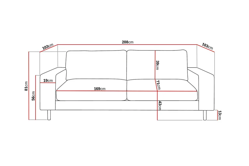 Scandi dyb 3-personers sofa i Jernbanefløjl - Brun - Møbler - Sofaer - 3 personers sofa