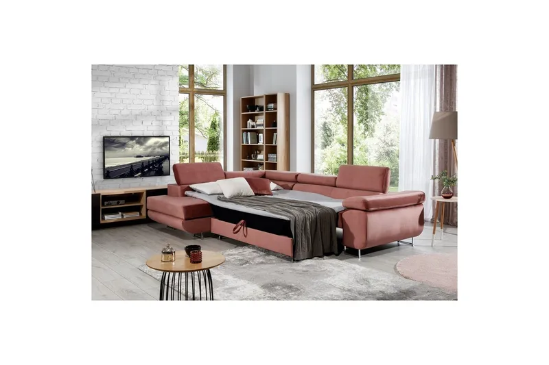 Sektionssofa Eltap Anton 272x203x85 cm - Monolit 63, Pink, Venstre - Møbler - Sofaer - Sovesofaer