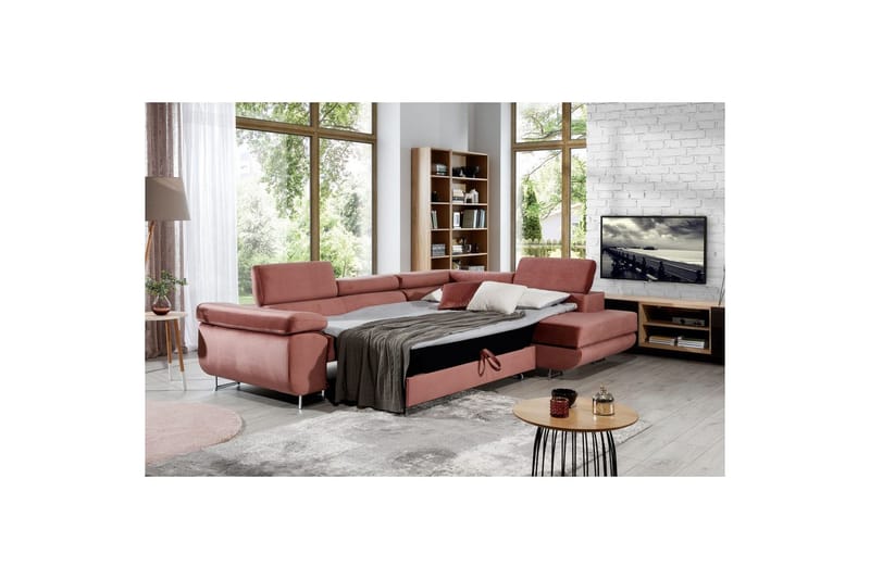 Sektionssofa Eltap Anton 272x203x85 cm - Monolit 63, Pink, Højre - Møbler - Sofaer - Sovesofaer