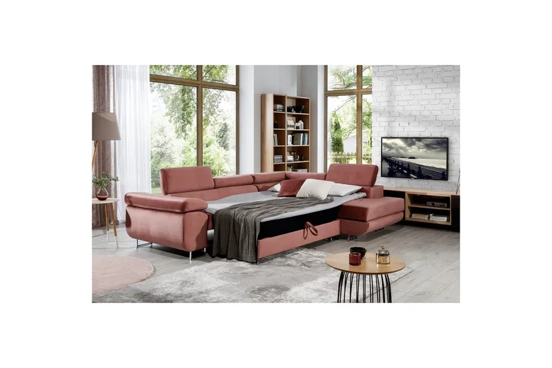 Sektionssofa Eltap Anton 272x203x85 cm - Monolit 63, Pink, Højre - Møbler - Sofaer - Sovesofaer