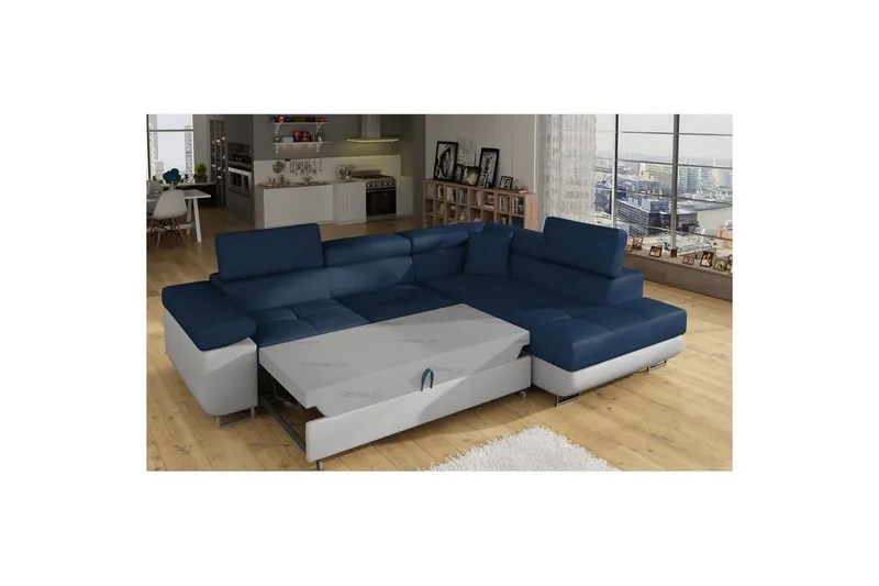 Sektionssofa Eltap Anton 272x203x85 cm - Monolit 77, Monolit 84, Blå, Lysegrå, Højre - Møbler - Sofaer - Sovesofaer