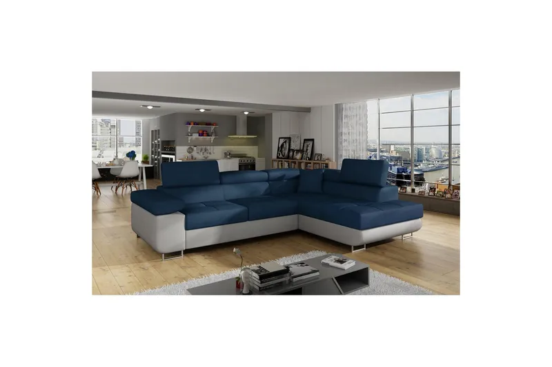 Sektionssofa Eltap Anton 272x203x85 cm - Monolit 77, Monolit 84, Blå, Lysegrå, Højre - Møbler - Sofaer - Sovesofaer