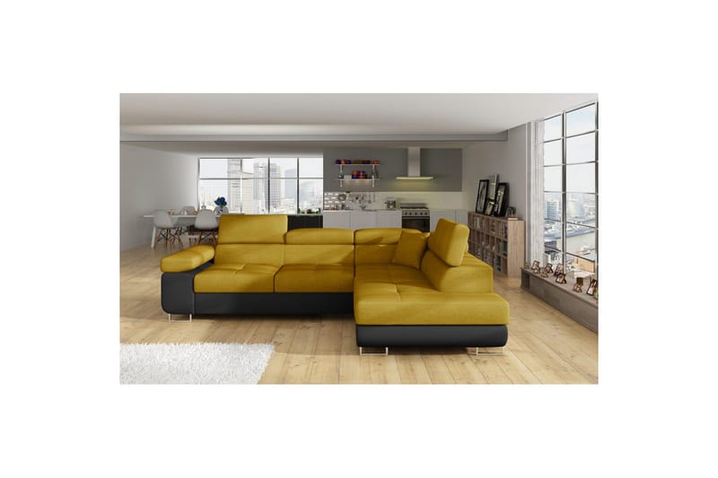 Sektionssofa Eltap Anton 272x203x85 cm - Omega 68, Soft 11, Gul, Sort, Højre - Møbler - Sofaer - Sovesofaer