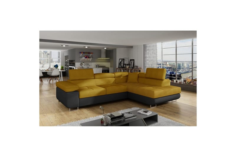 Sektionssofa Eltap Anton 272x203x85 cm - Omega 68, Soft 11, Gul, Sort, Højre - Møbler - Sofaer - Sovesofaer