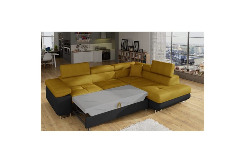 Sektionssofa Eltap Anton 272x203x85 cm - Omega 68, Soft 11, Gul, Sort, Højre - Møbler - Sofaer - Sovesofaer