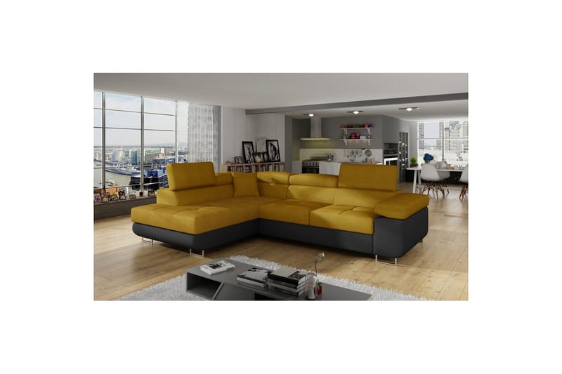 Sektionssofa Eltap Anton 272x203x85 cm - Omega 68, Soft 11, Gul, Sort, Venstre - Møbler - Sofaer - Sovesofaer