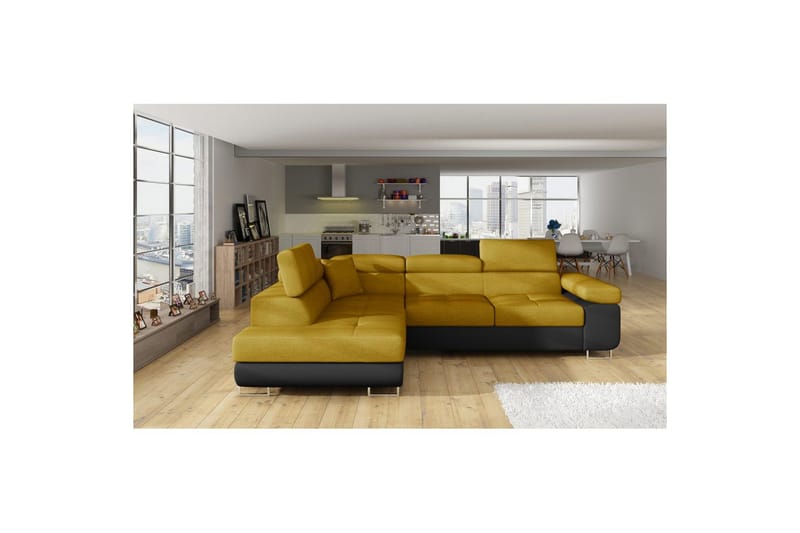 Sektionssofa Eltap Anton 272x203x85 cm - Omega 68, Soft 11, Gul, Sort, Venstre - Møbler - Sofaer - Sovesofaer
