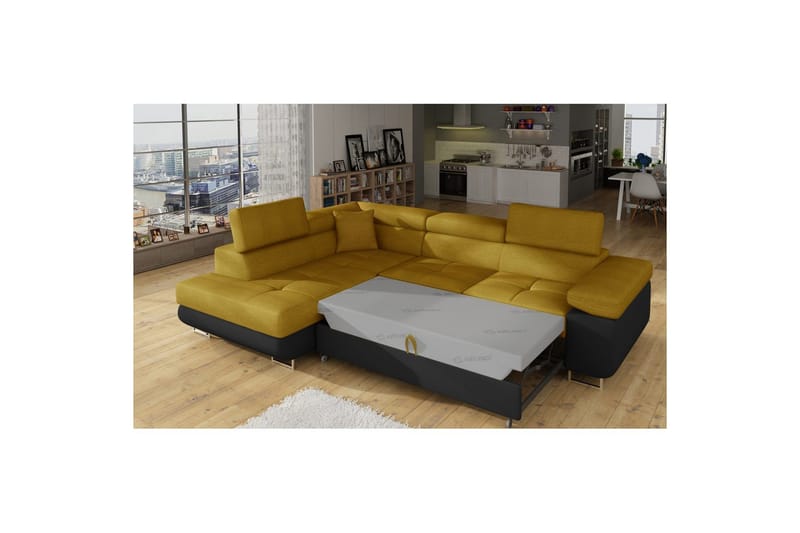 Sektionssofa Eltap Anton 272x203x85 cm - Omega 68, Soft 11, Gul, Sort, Venstre - Møbler - Sofaer - Sovesofaer
