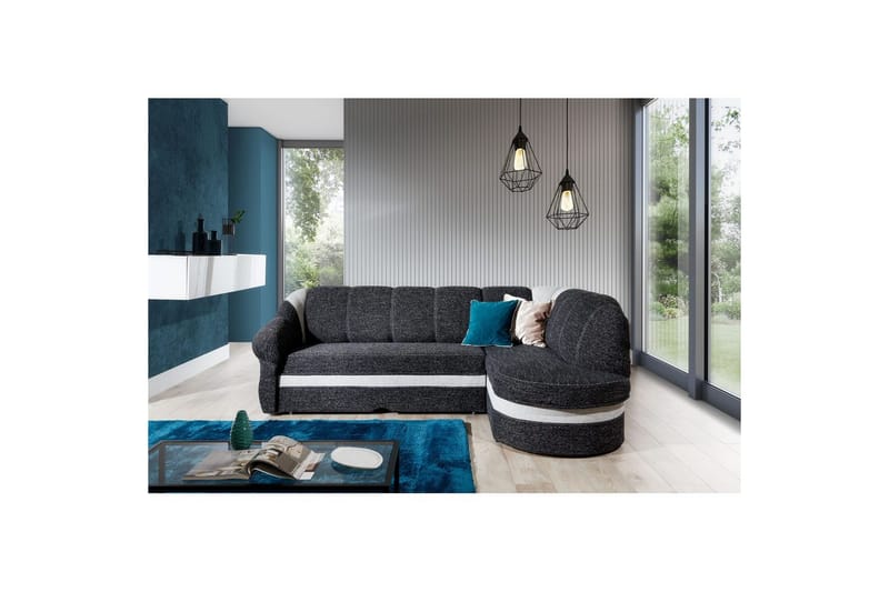 Sektionssofa Eltap Benano 250x85x180 cm - Berlin 02, Berlin 10, Sort, Lys Grå, Højre - Møbler - Sofaer - Sovesofaer