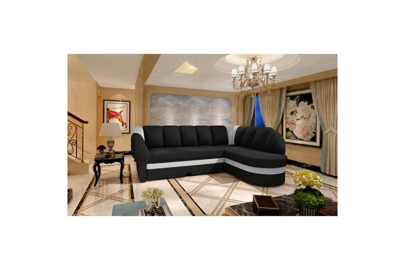Sektionssofa Eltap Benano 250x85x180 cm - Sawana 14, Soft 17, Sort, Hvid, Højre - Møbler - Sofaer - Sovesofaer