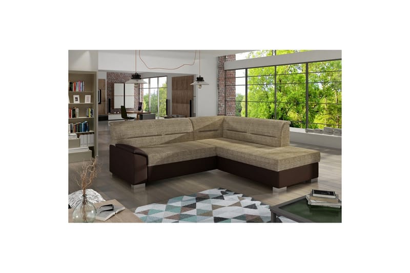 Sektionssofa Eltap Bergen 247x214x83 cm - Berlin 03, Soft 66, Beige, Mørkebrun, Højre - Møbler - Sofaer - Sovesofaer
