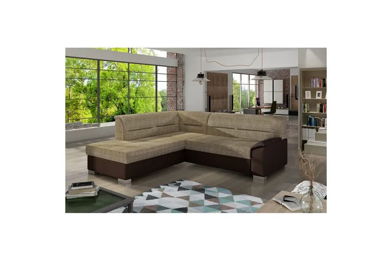 Sektionssofa Eltap Bergen 247x214x83 cm, Berlin 03, Soft 66, Beige, Mørkebrun, Venstre