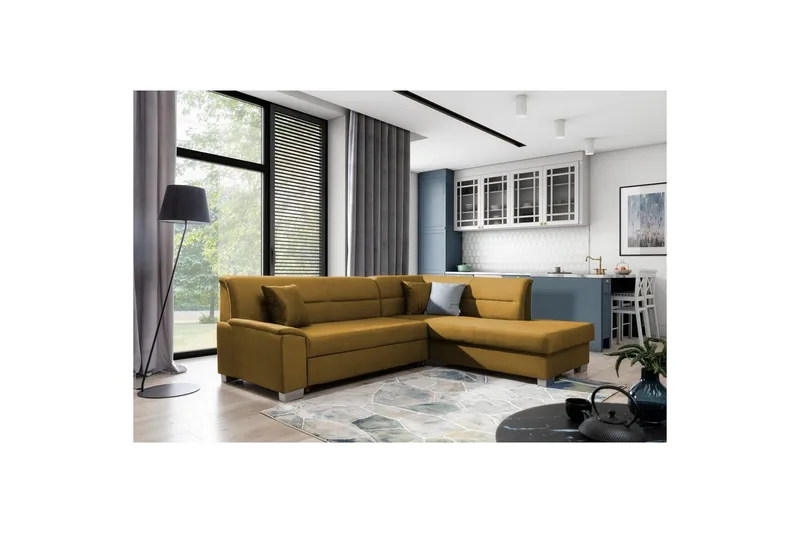 Sektionssofa Eltap Bergen 247x214x83 cm - Monolith 48, Gul, Højre - Møbler - Sofaer - Sovesofaer