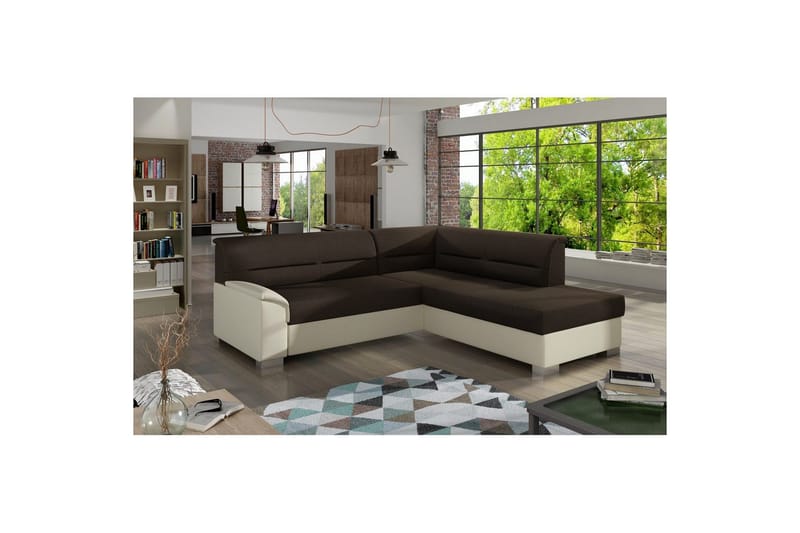 Sektionssofa Eltap Bergen 247x214x83 cm - Sawana 26, Soft 33, Mørkebrun, Beige, Højre - Møbler - Sofaer - Sovesofaer