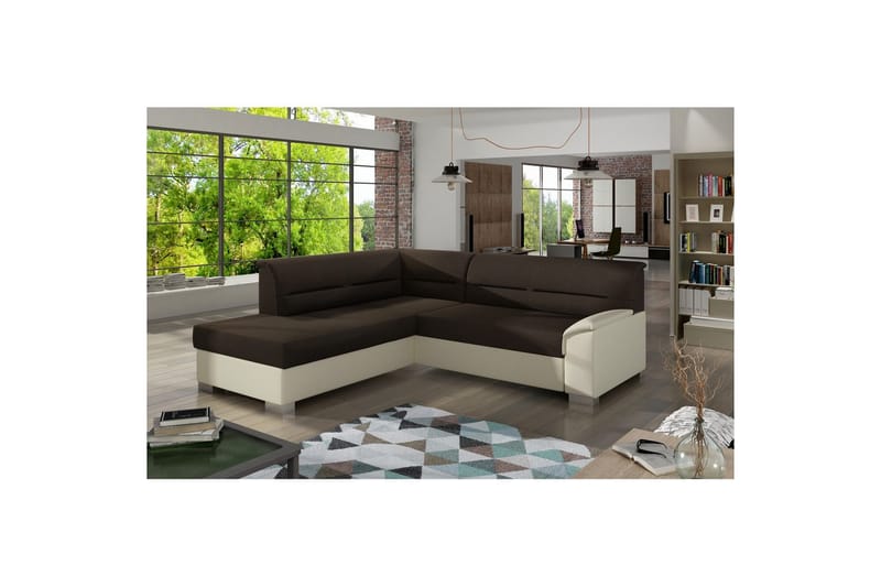Sektionssofa Eltap Bergen 247x214x83 cm - Sawana 26, Soft 33, Mørkebrun, Beige, Venstre - Møbler - Sofaer - Sovesofaer