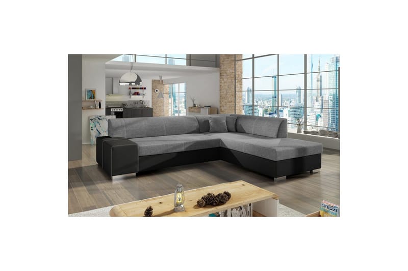 Sektionssofa Eltap Porto 278x217x74 cm, Sawana 21, Blød 11, Grå, Sort, Højre