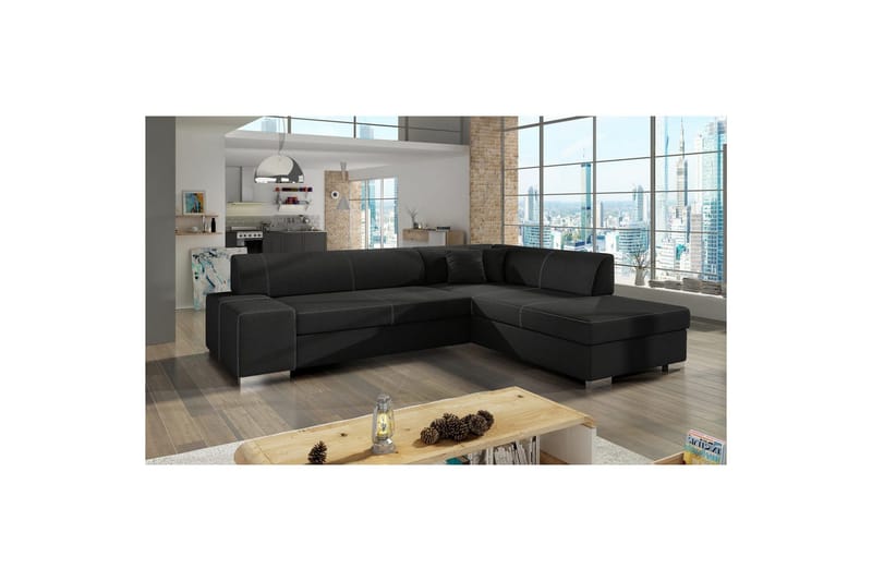 Sektionssofa Eltap Porto 278x217x74 cm - Sawana 14, Sort, Højre - Møbler - Sofaer - Sovesofaer