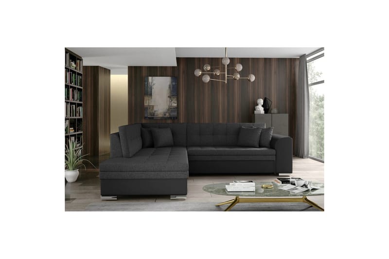 Sektionssofa Eltap Pieretta 260x207x78 cm - Inari 96, Soft 11, Mørkegrå, Sort, Venstre - Møbler - Sofaer - Sovesofaer