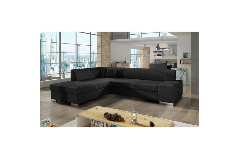 Sektionssofa Eltap Porto 278x217x74 cm - Sawana 14, Sort, Venstre - Møbler - Sofaer - Sovesofaer