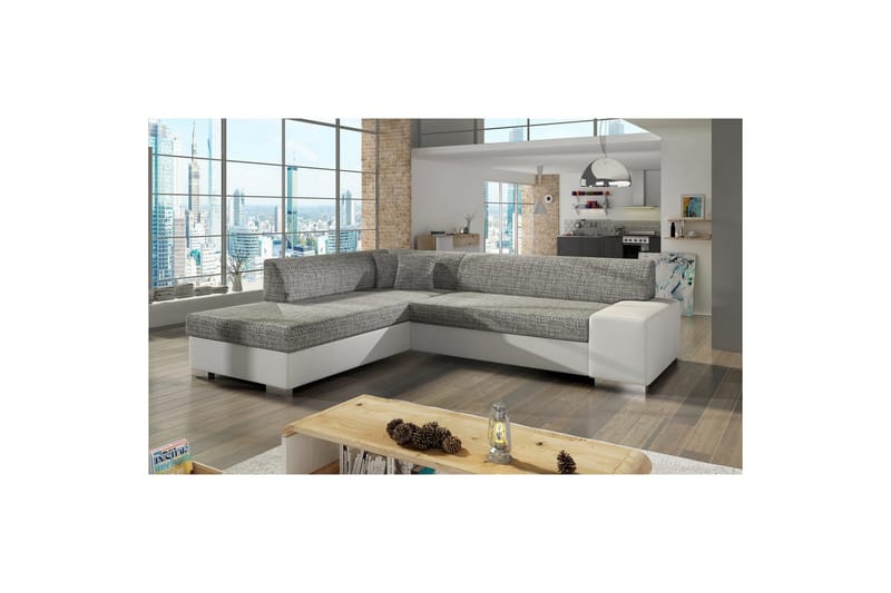 Sektionssofa Eltap Porto 278x217x74 cm - Berlin 01, Soft 17, Grå, Hvid, Venstre - Møbler - Sofaer - Sovesofaer