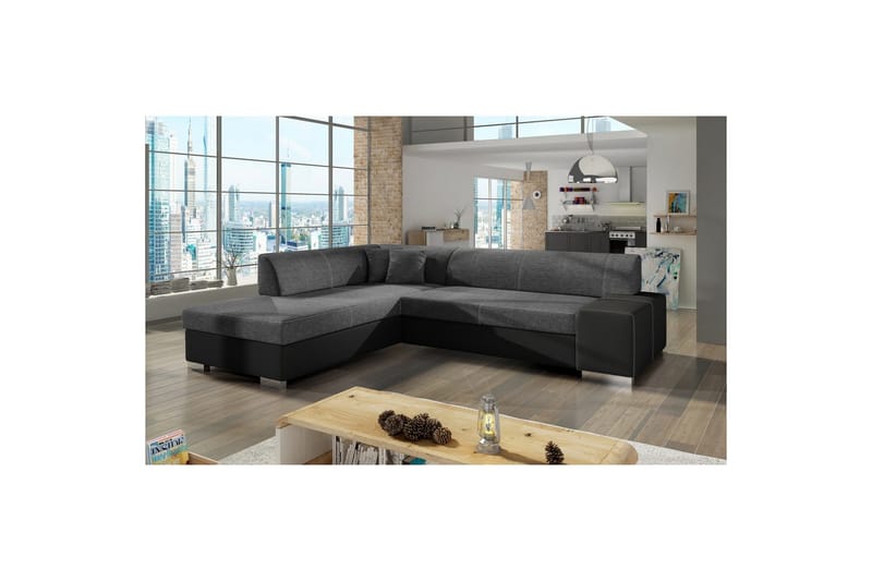 Sektionssofa Eltap Porto 278x217x74 cm - Sawana 05, Soft 11, Grå, Sort, Venstre - Møbler - Sofaer - Sovesofaer