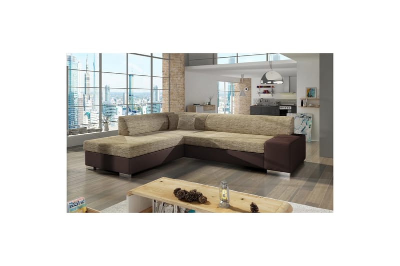 Sektionssofa Eltap Porto 278x217x74 cm - Berlin 03, Soft 66, Beige, Mørkebrun, Venstre - Møbler - Sofaer - Sovesofaer