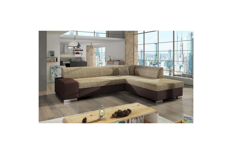 Sektionssofa Eltap Porto 278x217x74 cm - Berlin 03, Soft 66, Beige, Mørkebrun, Højre - Møbler - Sofaer - Sovesofaer