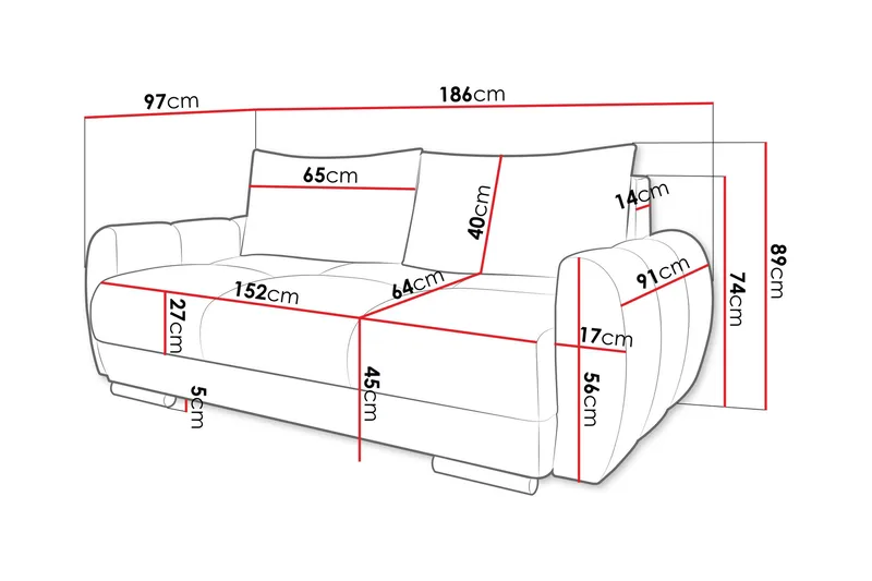 Simerly 3-personers Sofa 186 cm i Plys - Grå - Møbler - Sofaer - 3 personers sofa