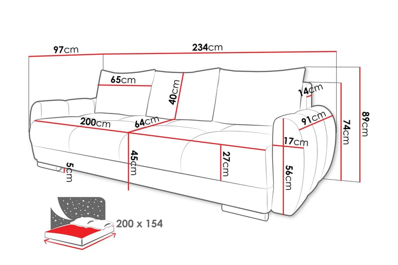 Simerly 3-personers Sovesofa 234 cm med Opbevaring i Plys - Grå - Møbler - Sofaer - 3 personers sofa