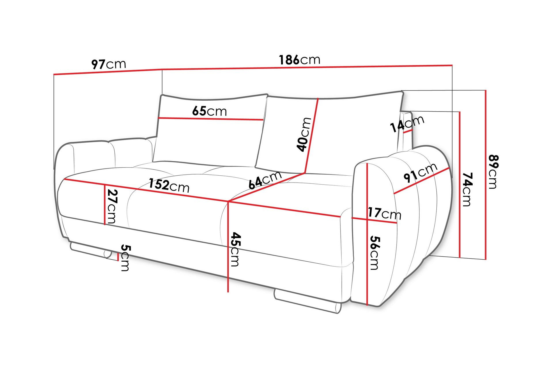 Simerly Sofa 3-personers - Sort - Møbler - Sofaer - 3 personers sofa