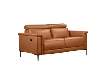 Sofa 2-sæders Lund Cognac, Læder/PU, Elektrisk hvilestol