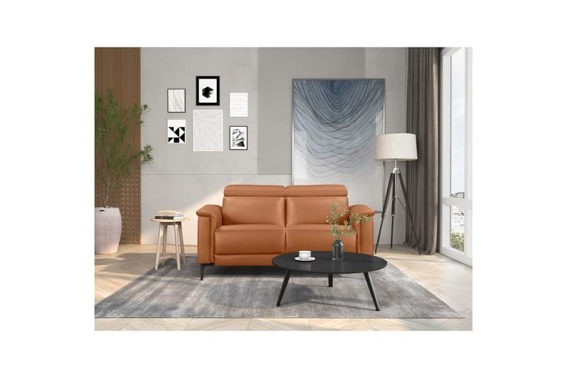 Sofa 2-sæders Lund Cognac, Læder/PU, Manuel liggestol - Cognac, Læder/PU, Manuel liggestol - Møbler - Sofaer - Lædersofaer