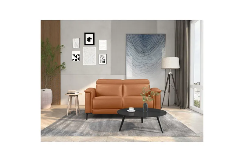Sofa 2-sæders Lund Cognac, Læder/PU, Manuel liggestol - Cognac, Læder/PU, Manuel liggestol - Møbler - Sofaer - Lædersofaer