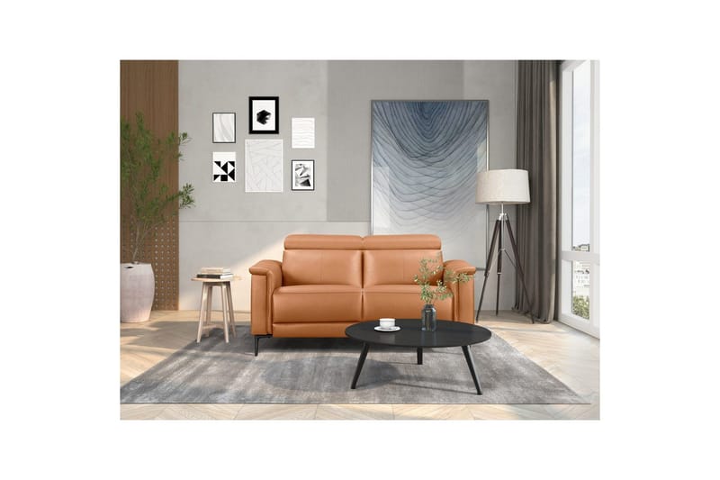 Sofa 2-sæders Lund Cognac, PU, Manuel liggestol - Cognac, PU, Manuel liggestol - Møbler - Sofaer - Lædersofaer