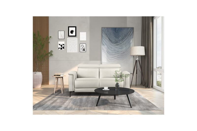 Sofa 2-sæders Lund Creme, Læder/PU, Manuel liggestol - Creme, Læder/PU, Manuel liggestol - Møbler - Sofaer - Lædersofaer