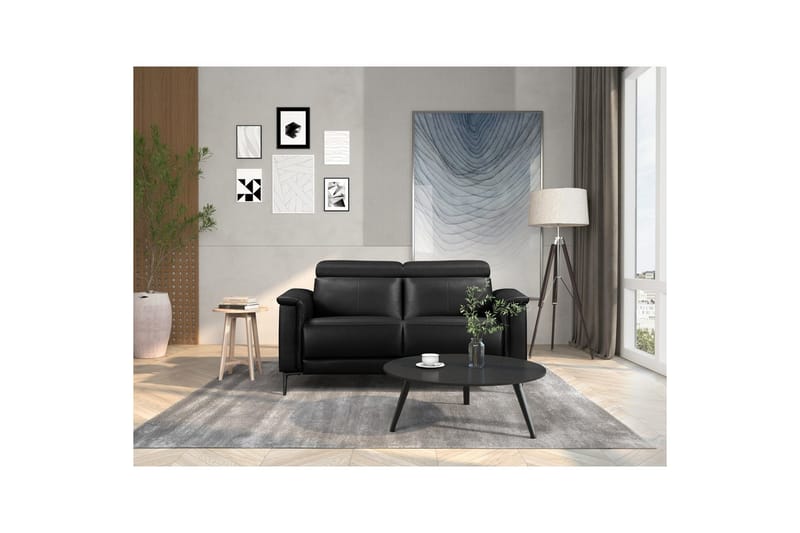 Sofa 2-sæders Lund Sort, Læder/PU, Manuel liggestol - Sort, Læder/PU, Manuel liggestol - Møbler - Sofaer - Lædersofaer